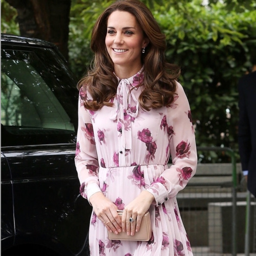 Kate Spade Encore Rose Tie Pleat Chiffon Dress